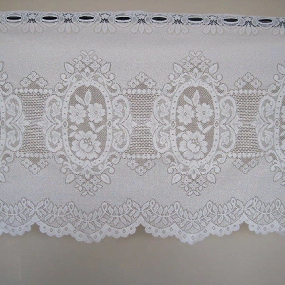 Curtain Lace Panel Flowers 61.5 x 23 Off White VTG
